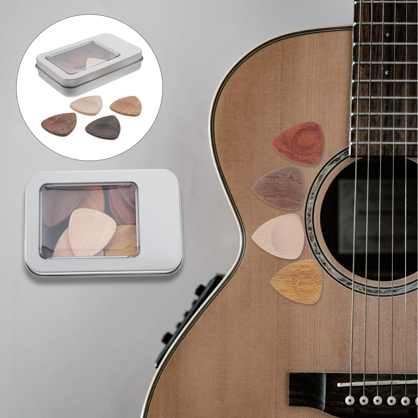 

1 set 1 Set Wooden Guitar Picks Kit Thick Durable For Acoustic Electric Bass Ukulele Thumb Finger Picks Variety Pack With Case