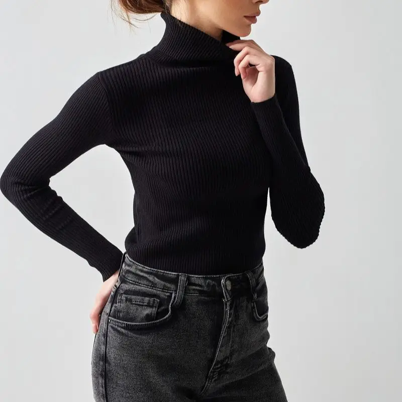 Women Sweater 2024 Autumn Knitted Pullovers Turtleneck Slim Knitting Bottoming Shirt Solid Color Knitwear Jumpers Basic Sweaters