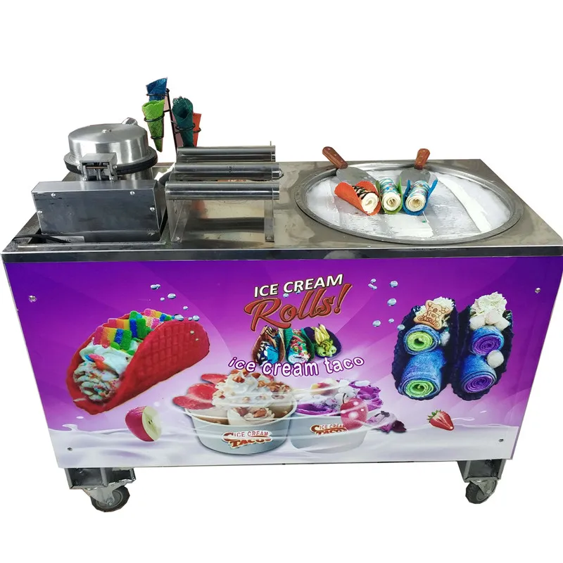 

Single Round Pan Fried Ice Cream Machine Philippines Fried Ice Cream Roll Cold Plate with Tacos Machine