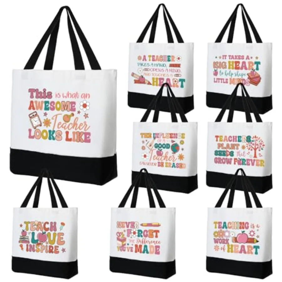

8 Pack Teacher Appreciation Bag Canvas Tote Bag Bulk Rainbow Teachers Day Thank You Gifts Graduation