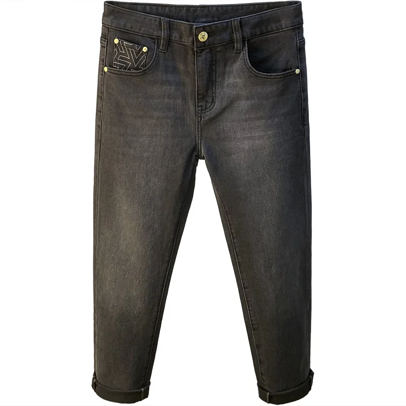 2025 Spring/Summer Men's Jeans Personalized Pocket Printed Micro Collapse Haren Pants High end Light Luxury Men's Pants