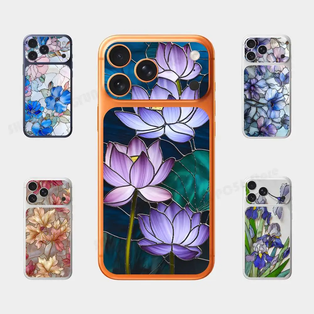 

Glass Flower Plain Decal Skin For IPhone17 Pro ProMax Back Film Cover Wrap Anti-scratch Durable Sticker