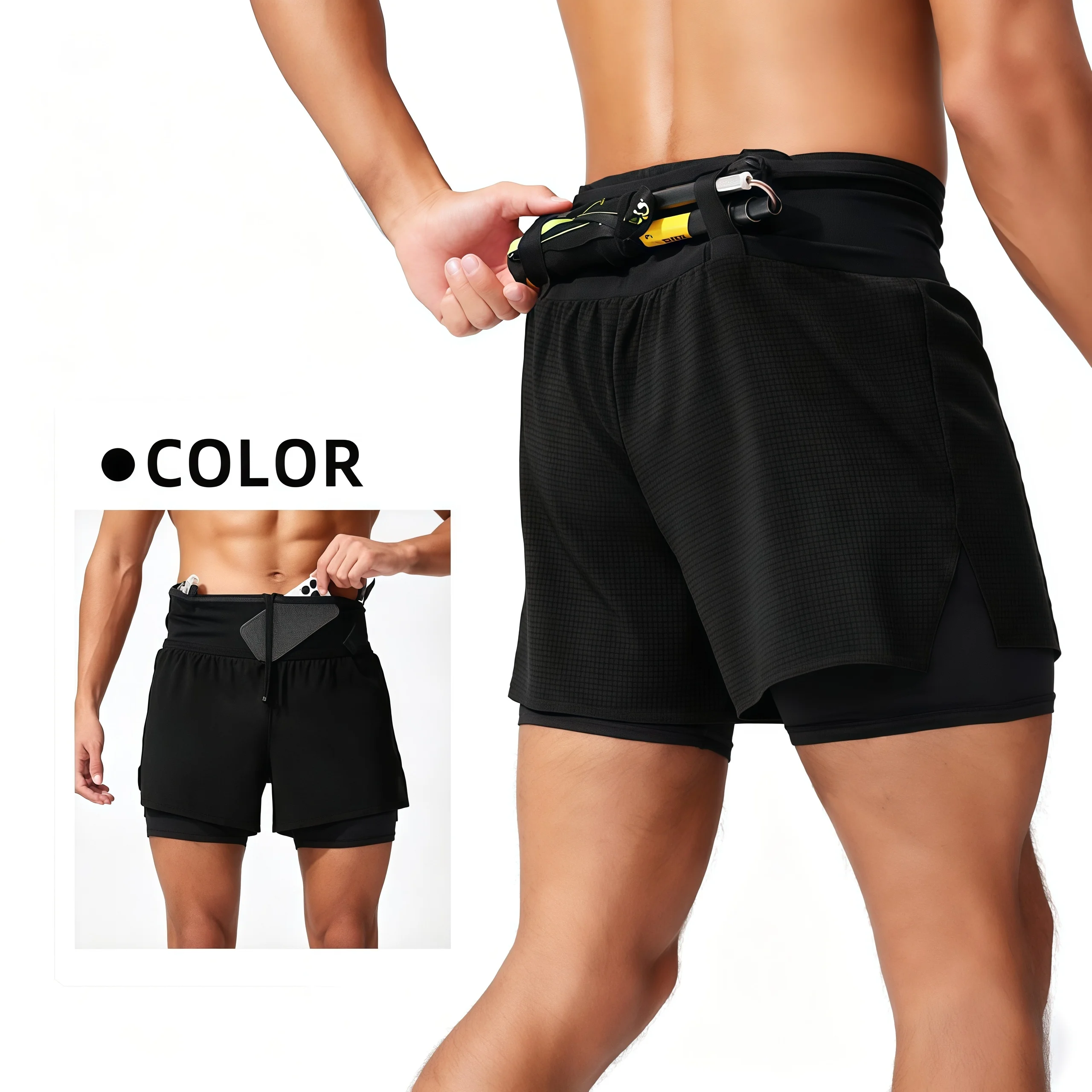 1Pcs Quick Dry Men Athletic Running Shorts Built-in Waist Storage Bag Anti-rub Inner Liner Trekking Outdoor Fitness Sport Shorts