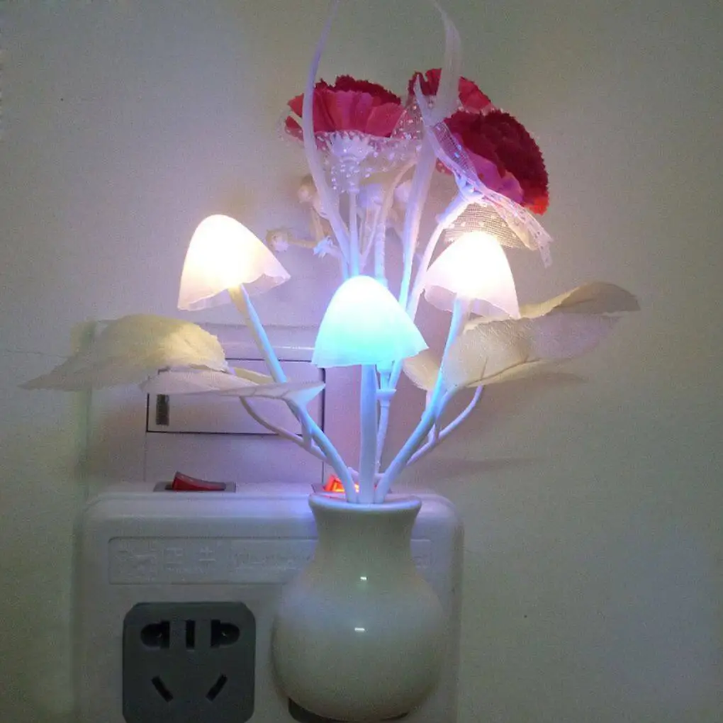 US Plug Mushroom Night Light Flower Sensor Control LED Wall Bedroom Bedside Lamp Romantic Party Luminous Home Decor Lighting