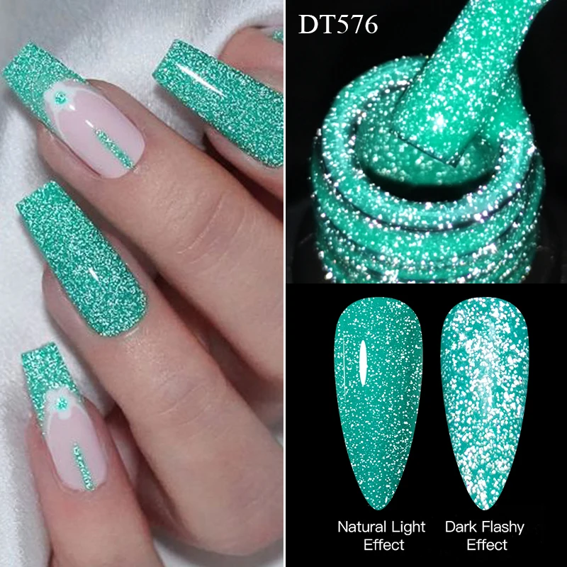 MEET ACROSS 7ml Reflective Glitter Gel Nail Polish Pink Green Purple Sparkling Soak Off UV Gel Polish for Manicure DIY Nail Art