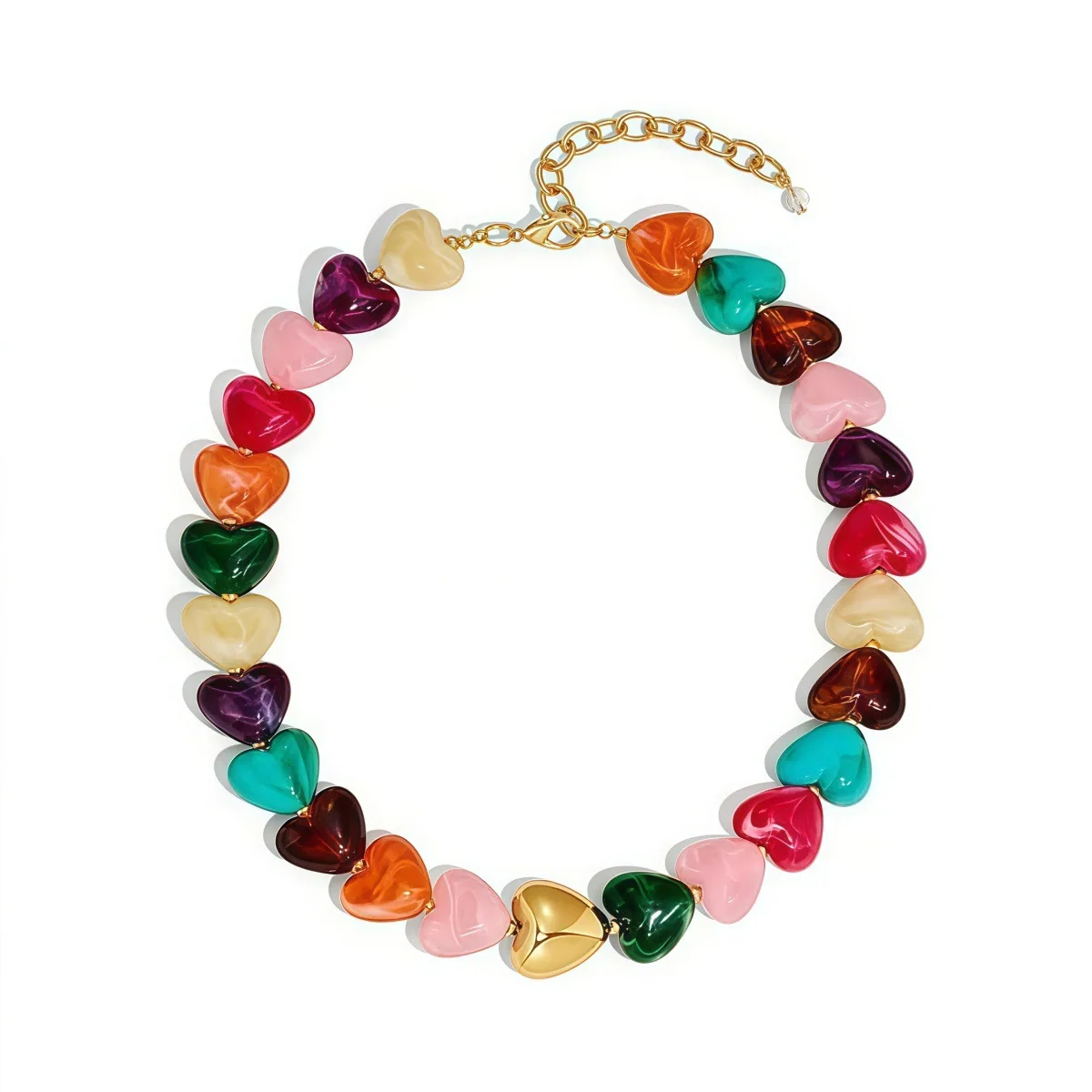 Elegant Heart Beaded Resin Choker Necklace for Women Statement Collar Necklaces Dopamine Bohemian Style Necklace Summer Jewelry