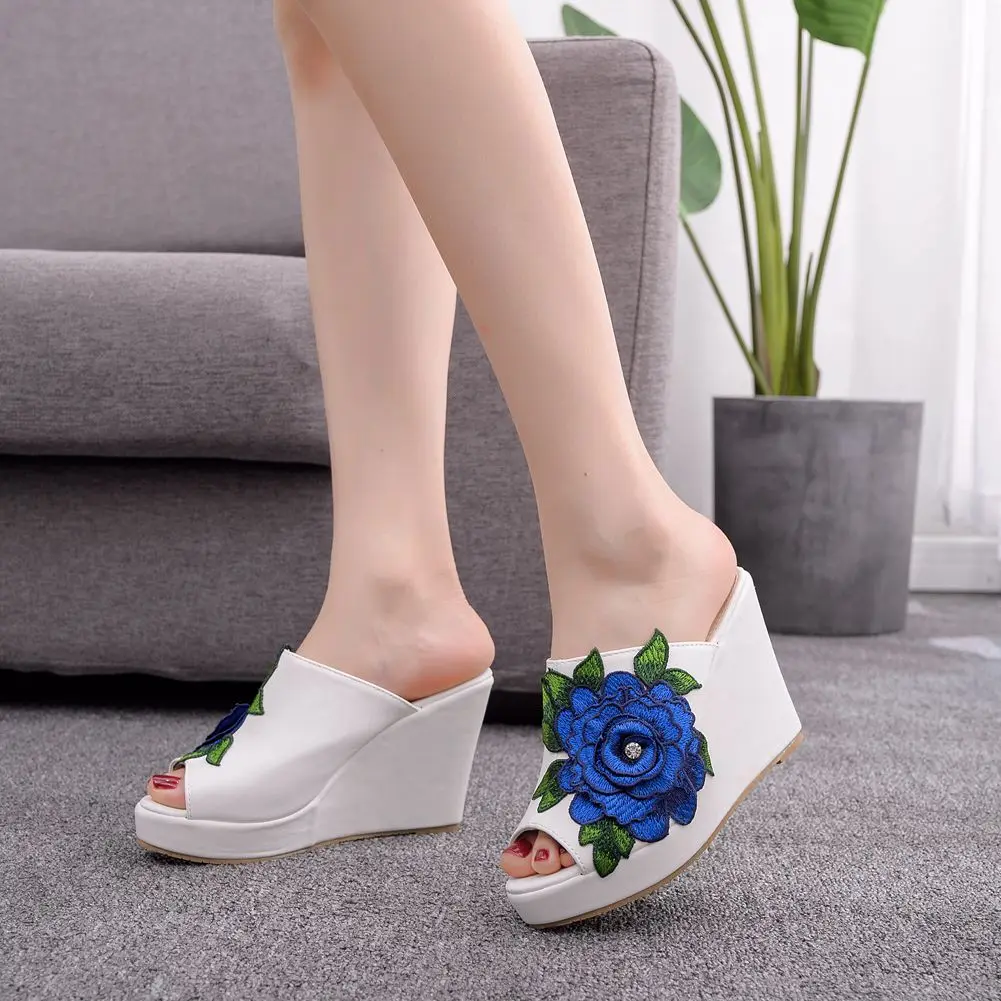 Womens Flower Open Toe Fashion Slip On Platform Casual Wedge High Heels Dressy Sandals view 3