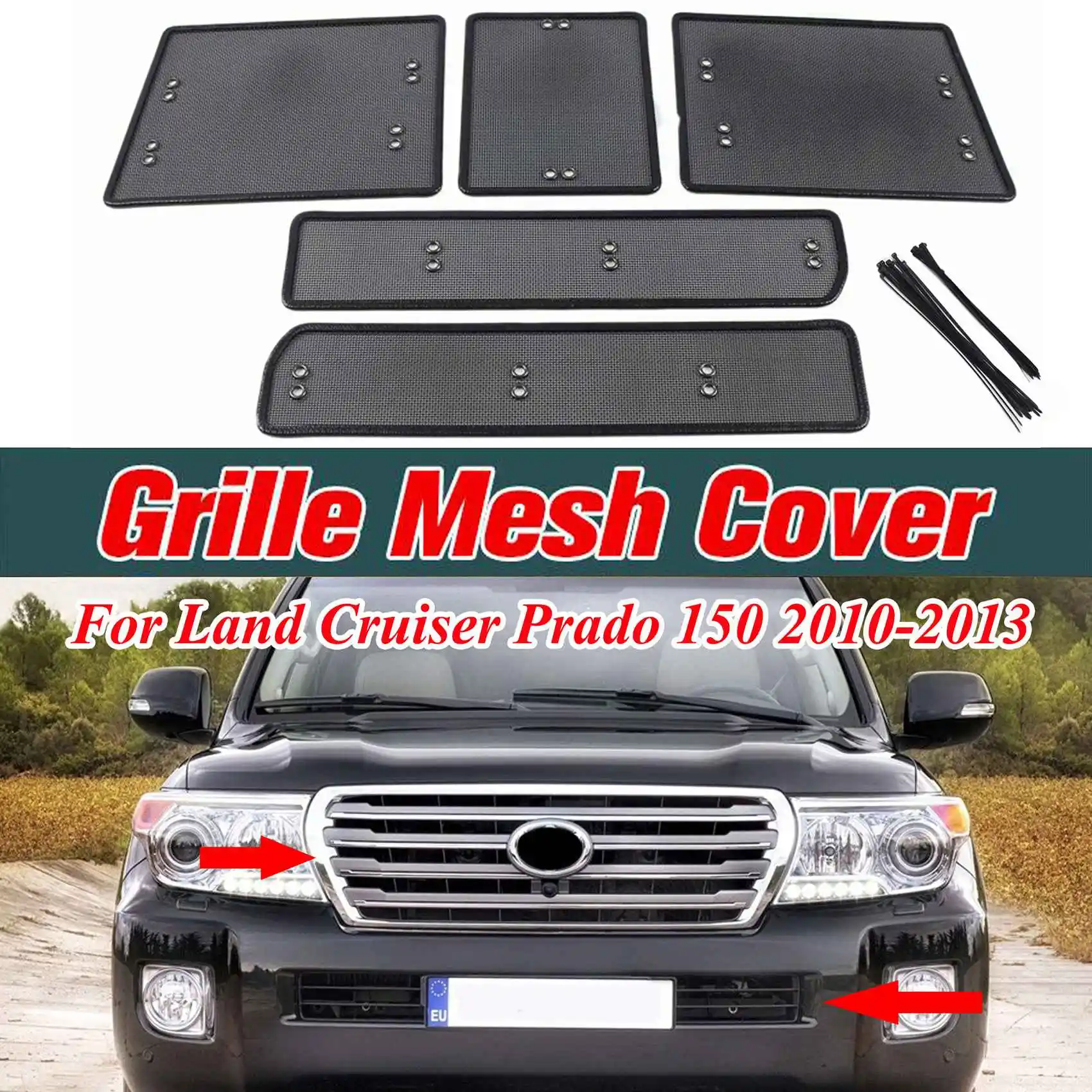 5PCS Stainless Steel Insect Screening Mesh Front Grille Net Cover for Land Cruiser Prado 150 2010 2011 2012 2013