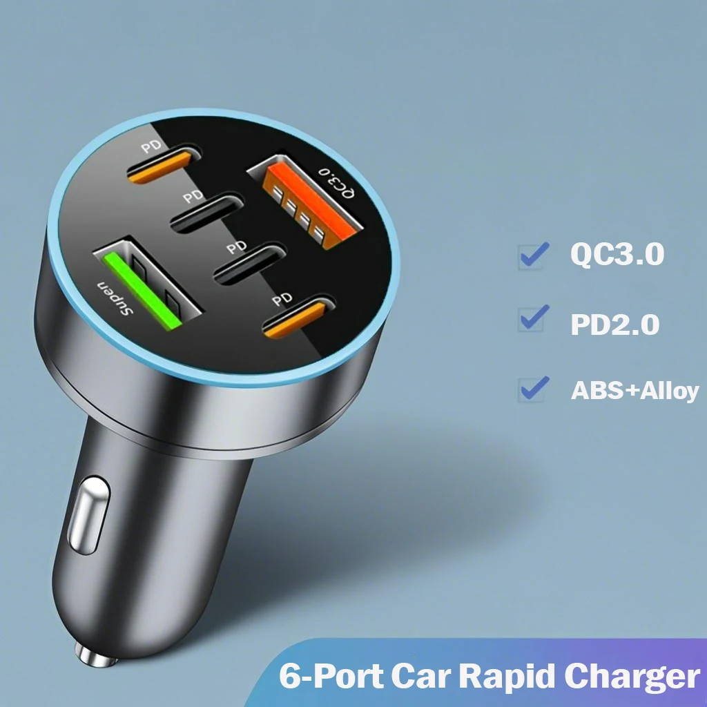 66 W Digitalanzeige-Autoladegerät mit 4 USB-Anschlüssen – PD/QC3.0 Schnellladeadapter für iPhone Samsung Huawei Xiaomi Autoladegerät
