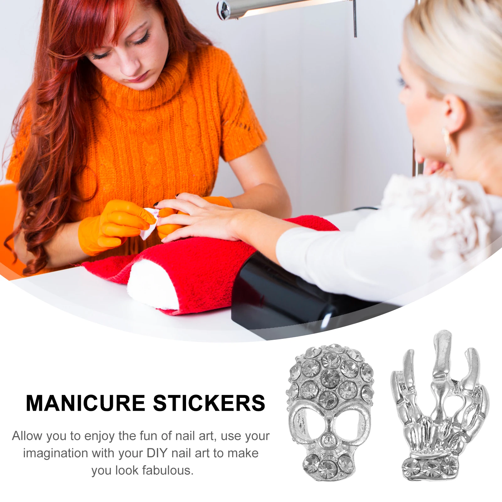 

40 Pcs Skull Nail Drill Tip Jewelry Decor Rhinestones for Nails Decorations with Diamond Alloy Head Paste Charm