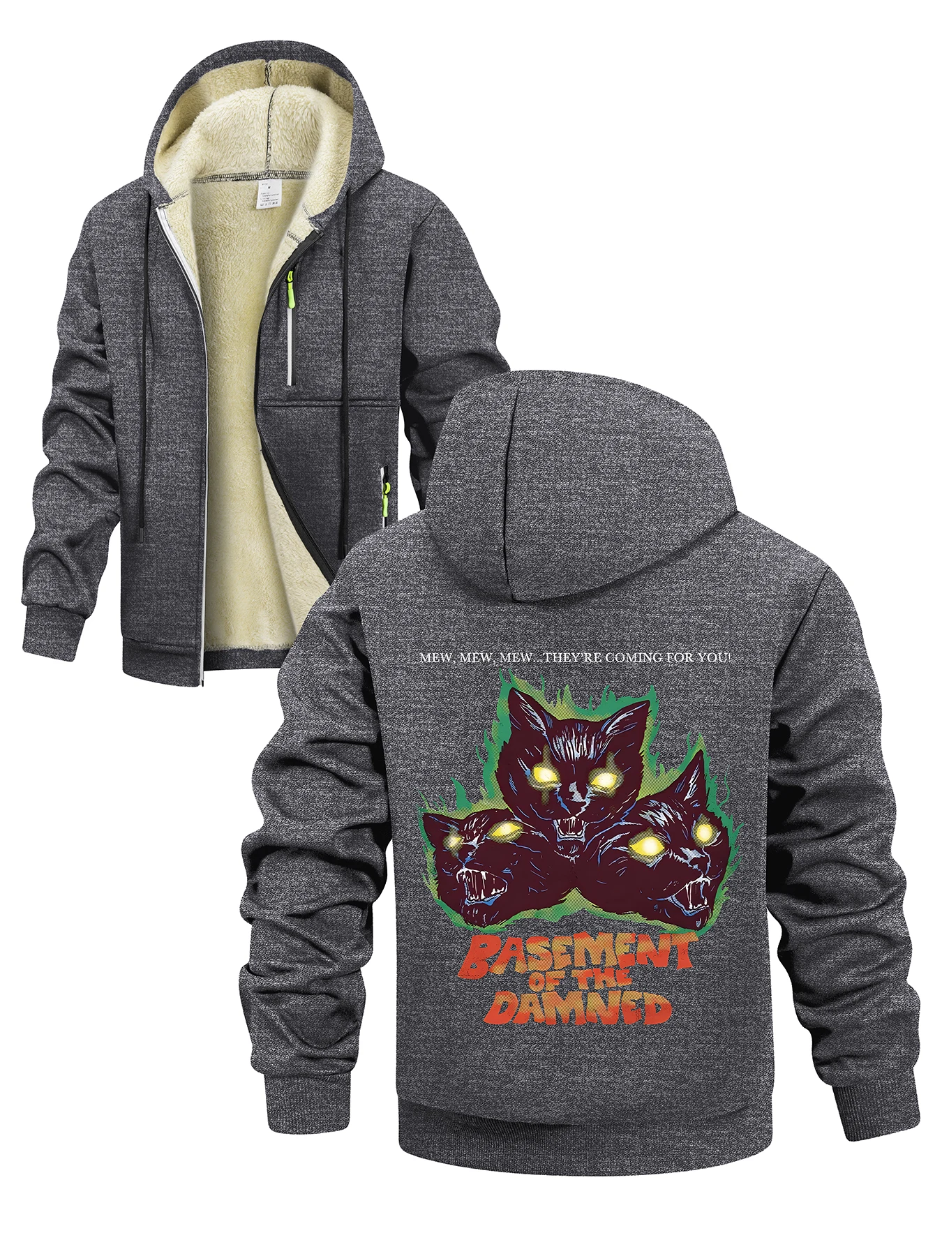 Men's Winter Zipper Hoodie Thickened Warm Fashion Printed Casual Hoodie Thick Multi Functional Daily Commut Simple Top