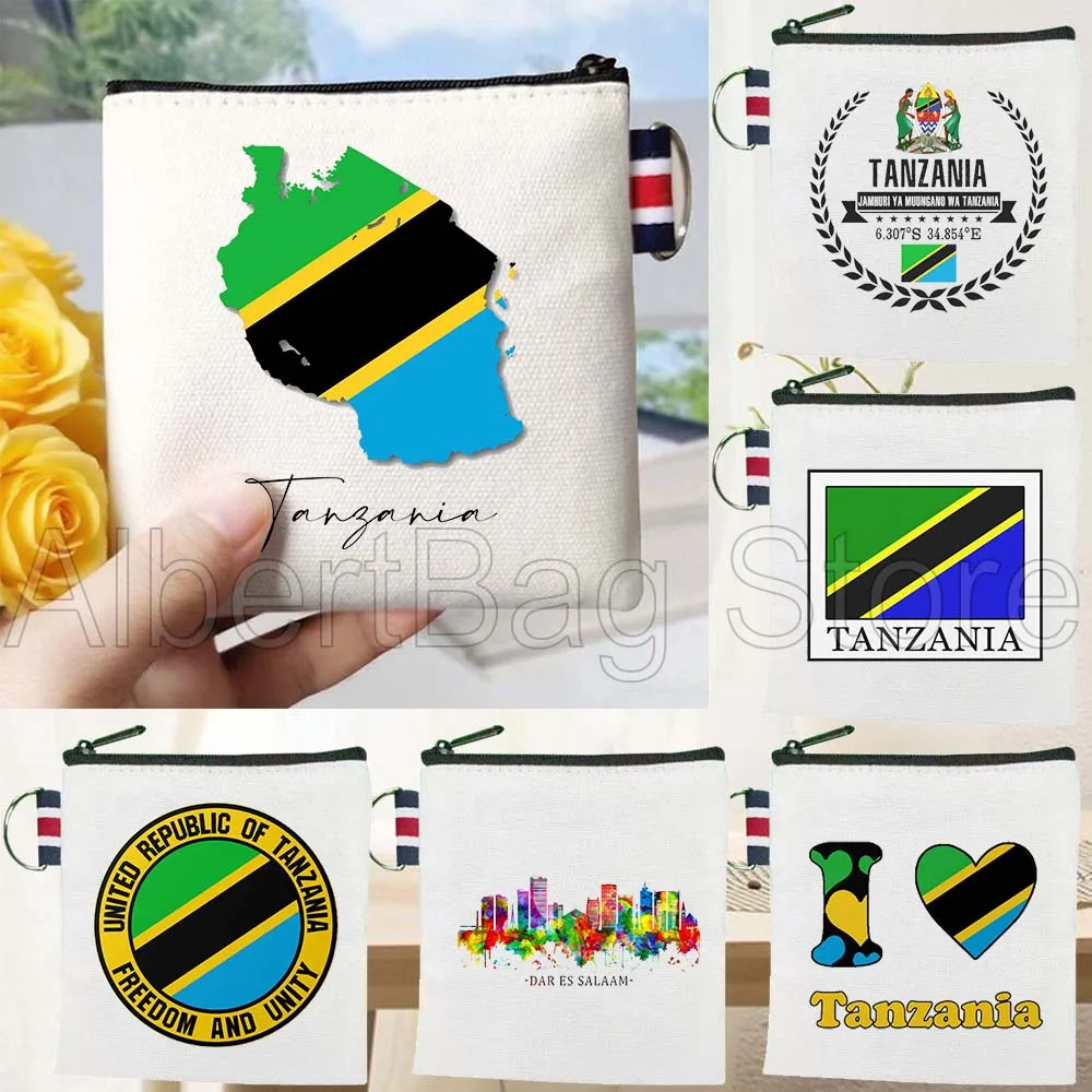

Tanzania Country Map Flag Customized Birthday Gift Canvas Key Coin Purse Small Square Storage Card Wallets Holders Zipper Pouch