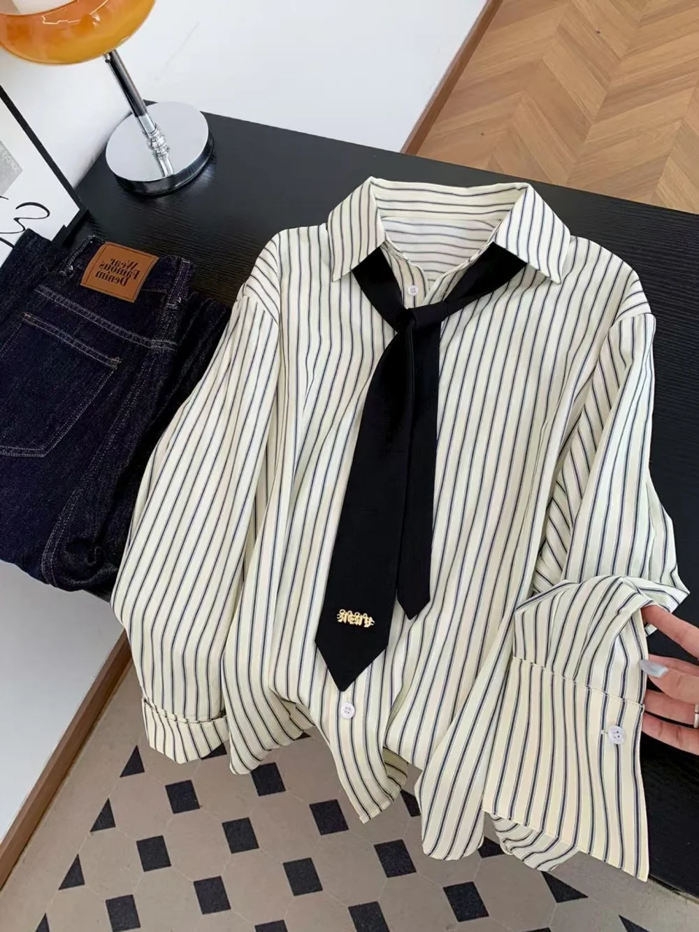 Vintage preppy gestreepte oulder irt losse pasvorm faionable luie sle top voor mannen en vrouwen lente herfst afslankeffect