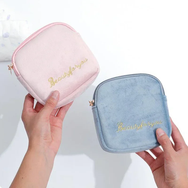 Velvet Girls Coin Purse Women Sanitary Napkin Storage Bag Travel Cosmetic Bag Lipstick Key Card Organizer Cute Wallet Mini Purse