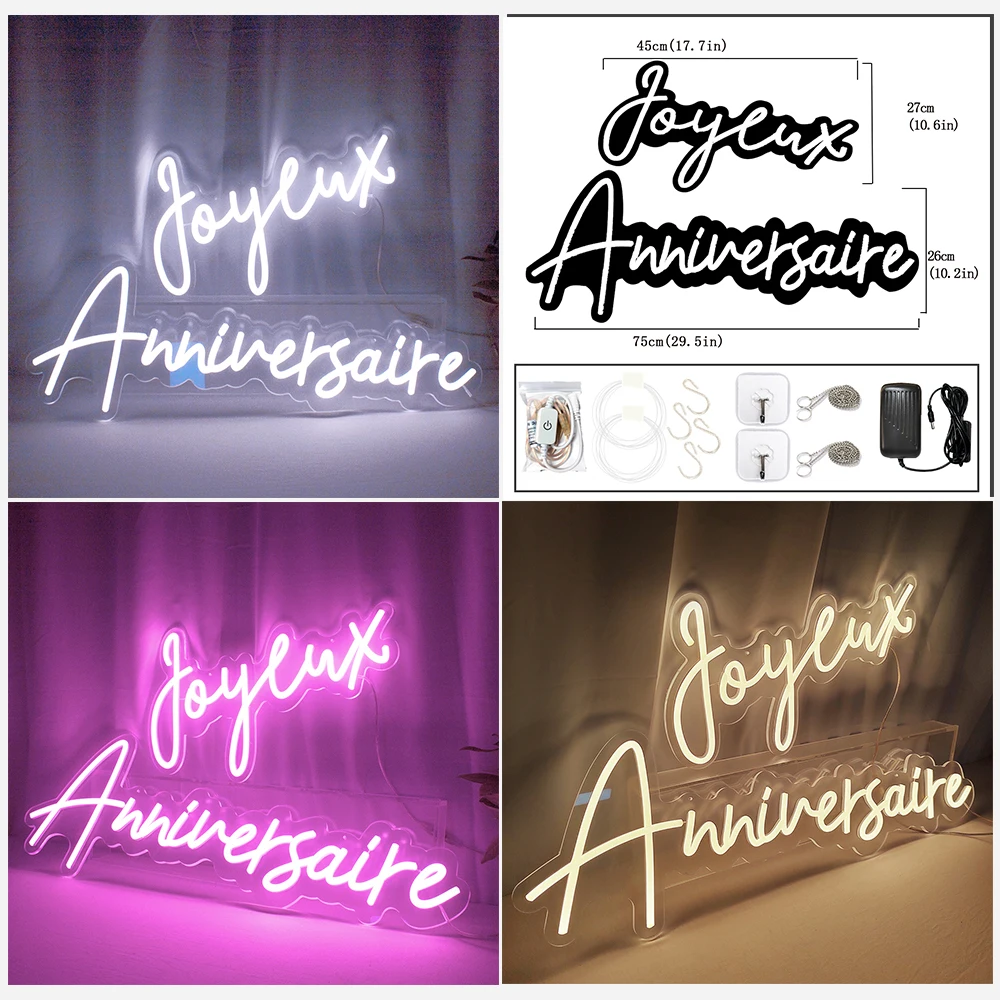 76cm LED indoor decorative French happy birthday neon family atmosphere acrylic lighted sign