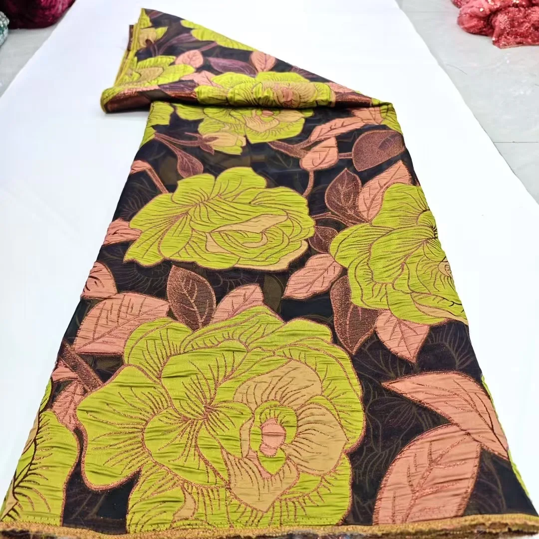 Latest 5 Yards Guinea Brocade Jacquard Fabric African Lace 2025 High Quality Nigerian Brocade Fabrics for Wedding Dress Hmd20102