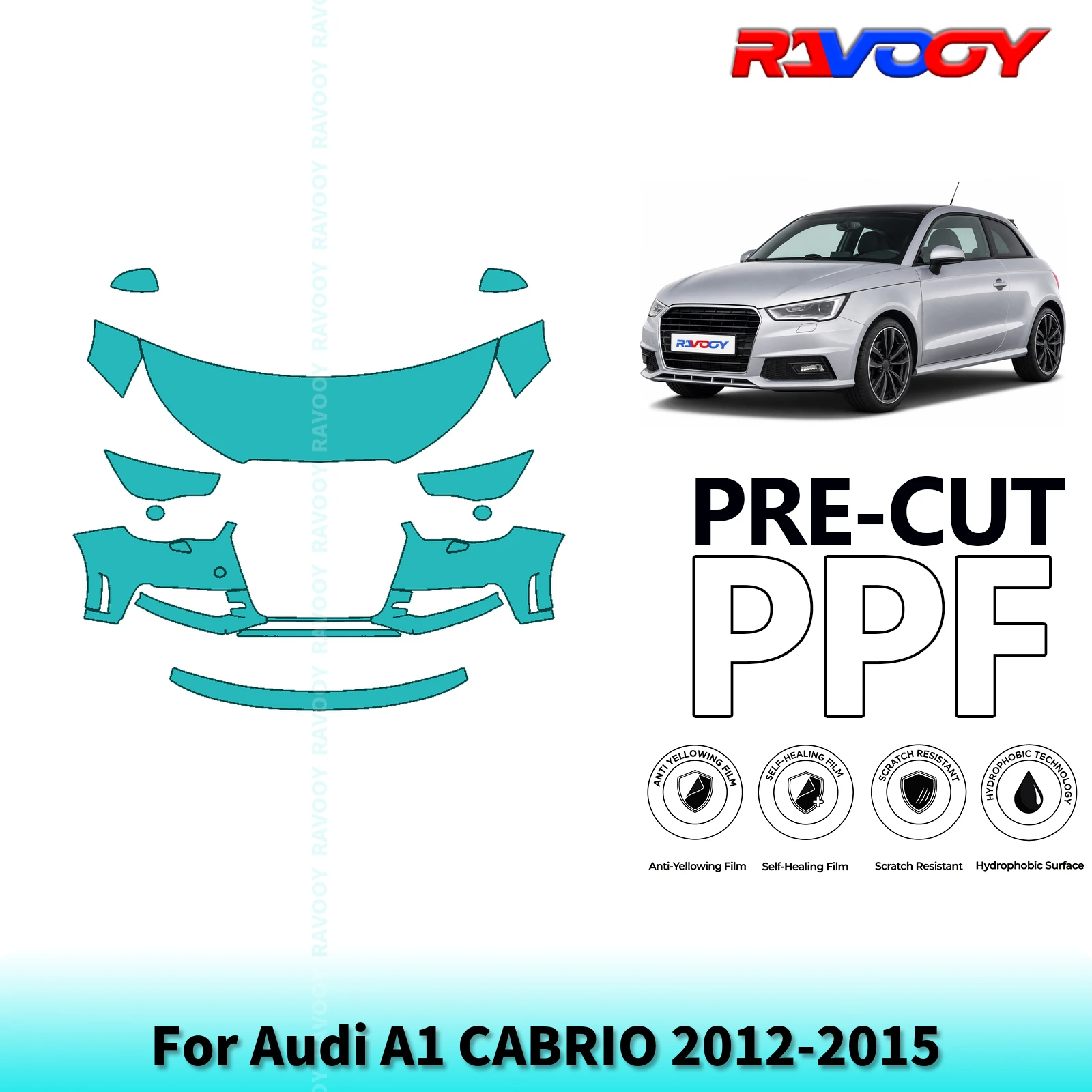 For Audi A1 CABRIO 2012-2015 Partial Front 8.5Mil Pre-Cut Paint Protection Film PPF Stone Chip Kit | Clear/Matte/Black Options