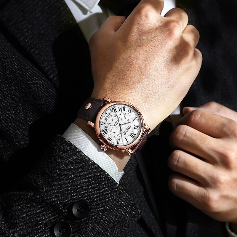 POEDAGAR-Montre de sport à trois yeux pour homme, chronomètre multifonction, montres-bracelets à quartz étanches, marque de luxe, horloge calendrier