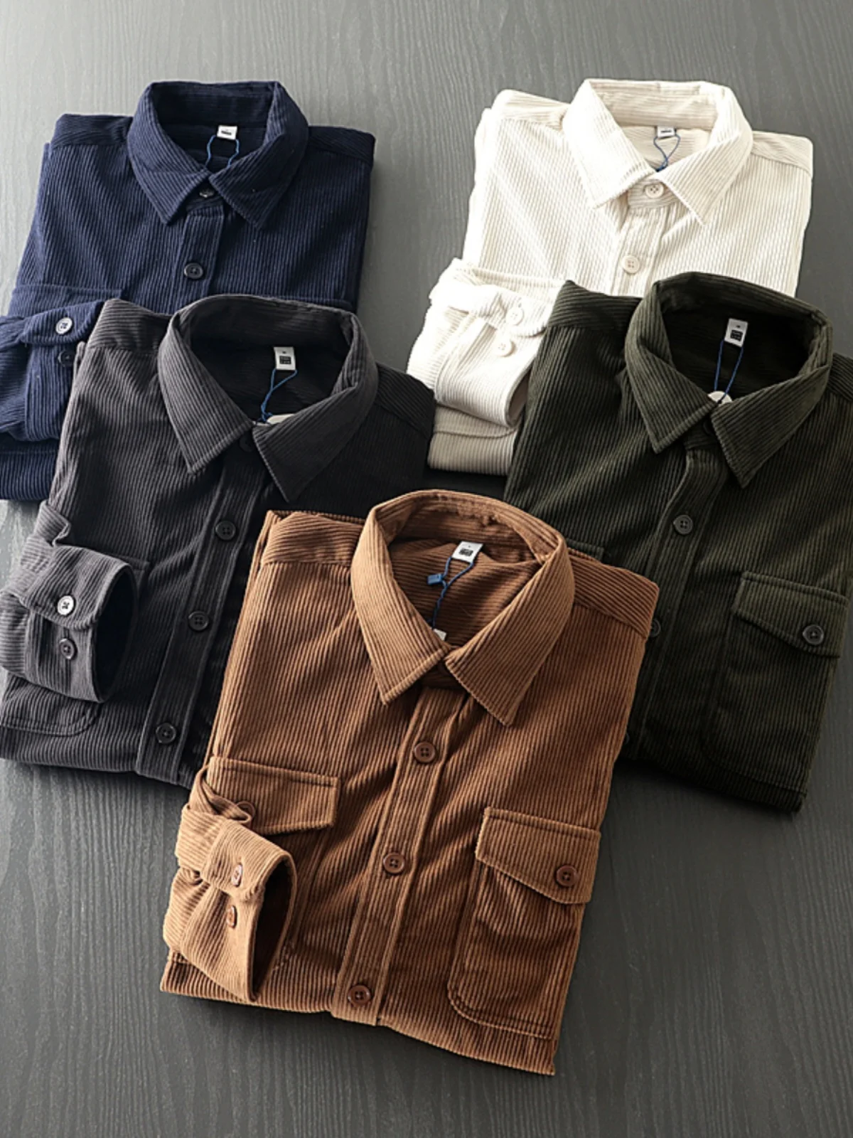 

Men's Autumn Winter Corduroy irt Loose Fit Vintage American Sle Warm Collared Long Sve Stand Cut Tailored Clothing