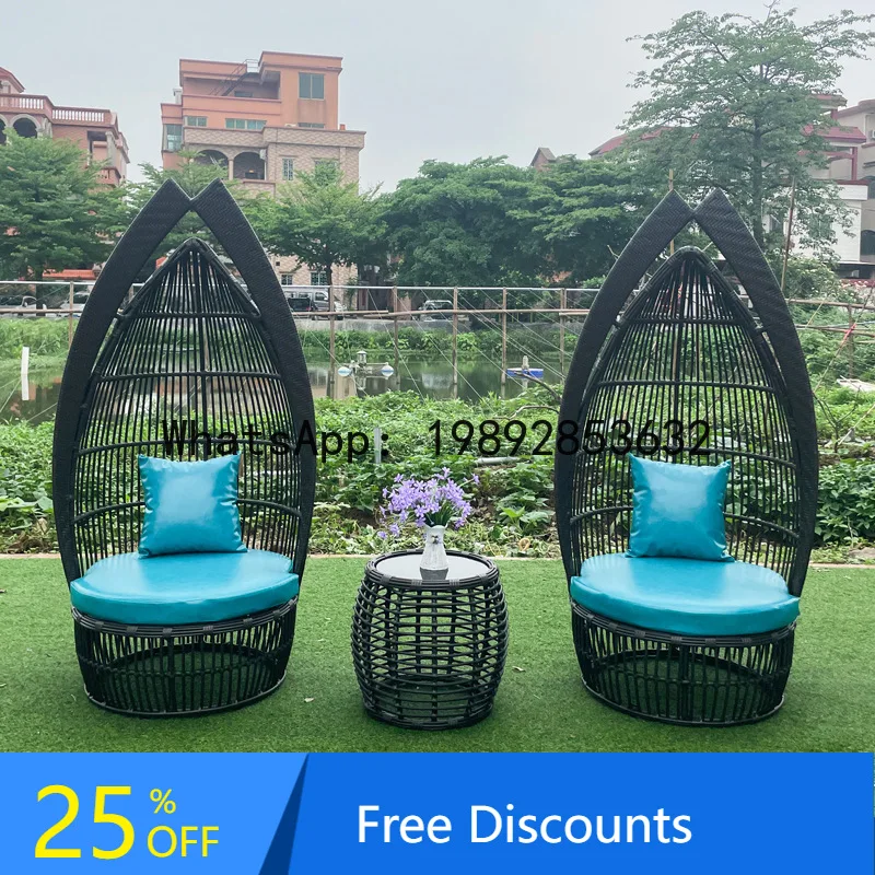 

Outdoor Creative Rattan Woven Lounge Chair Outdoor Garden Courtyard Balcony Rattan Tea Table Chair Set Furniture