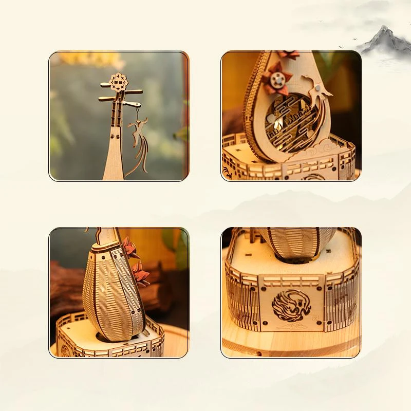DIY 3D drewniane puzzle miniaturowe zestawy modeli zmontowane chińska lutnia instrument klasyczny puzzle dla przyjaciół prezenty urodzinowe