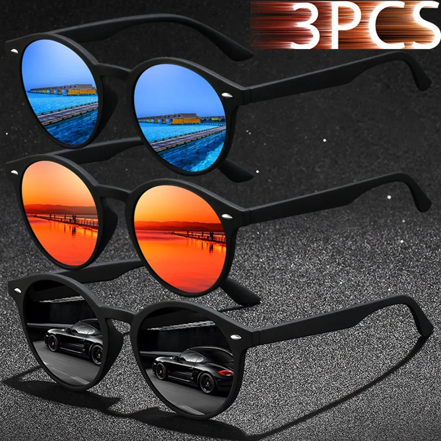 3 Pcs Fashion Vintage Circular Sunglasses Men Women Fishing Driving Luxury Brand Designer Sun Glasses Anti-Glare Eyewear UV400