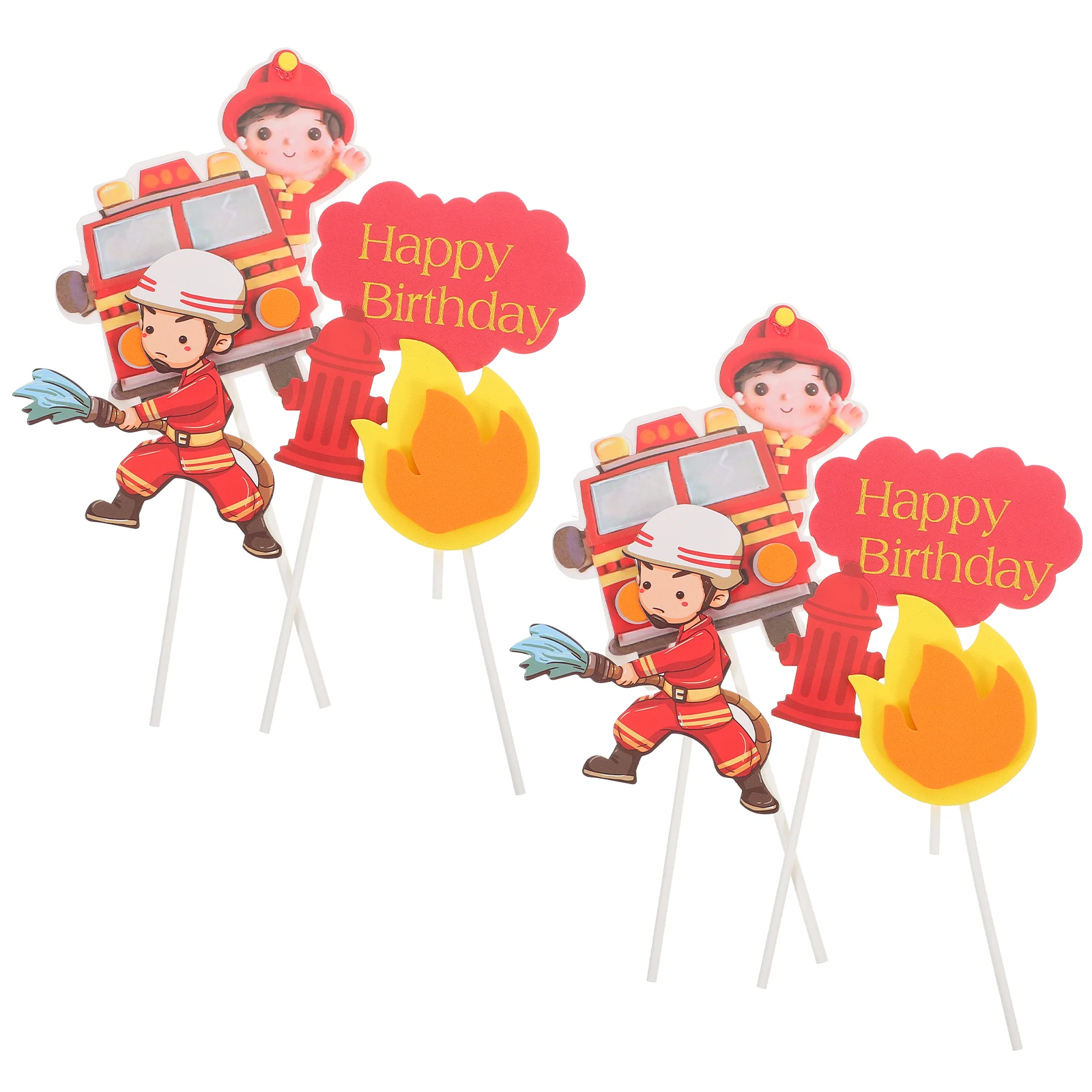 

2 set Firefighter Cake Toppers 2 Sets Eva Birthday Decorations Theme Party Supplies Cake Decorations Insert Cards Child Ornament