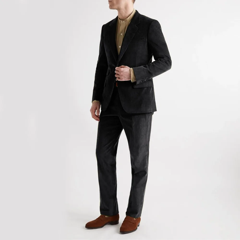 Men\'s Two Piece Suit Corduroy Single Breasted Casual Slim Wedding Elegant Man Suit Jackets Single Chest Suits New in Men\'s Sets