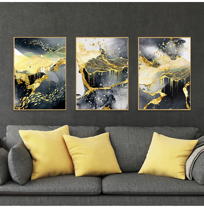 Nordic triptych Abstract Golden Black 5D Diamond Painting kits Full square Round Diamond Embroidery Mosaic stitch 3 Pcs set