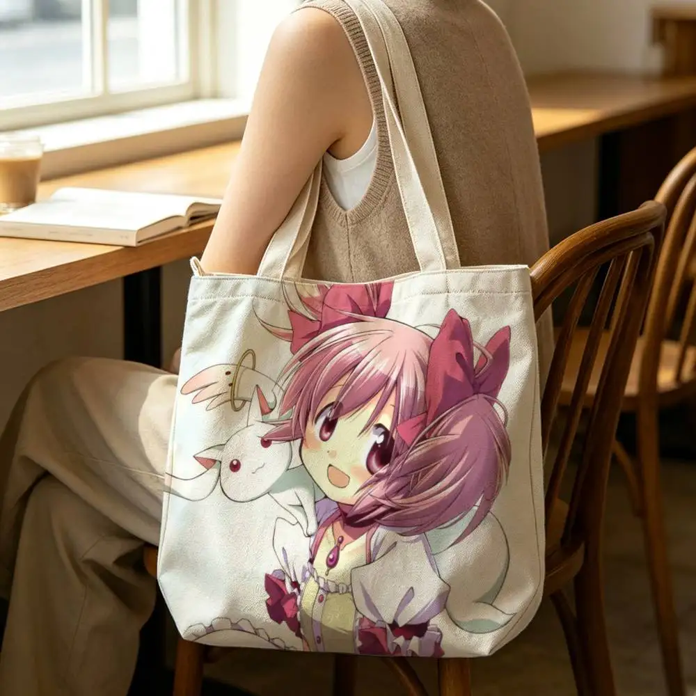 P-Puella M-Magi Madoka M-Magica Tote Bag for Women Reusable Shopping Tote Bag Zippered Shoulder Bags Print