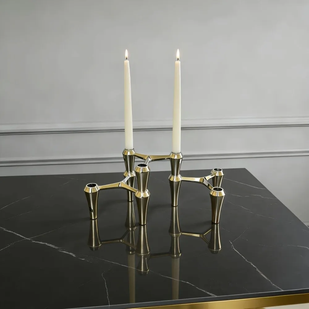 Vintage Minimalist Design Candle Holder Nordic Alloy Home Decore Candelabra Stackable Candlestick Gift