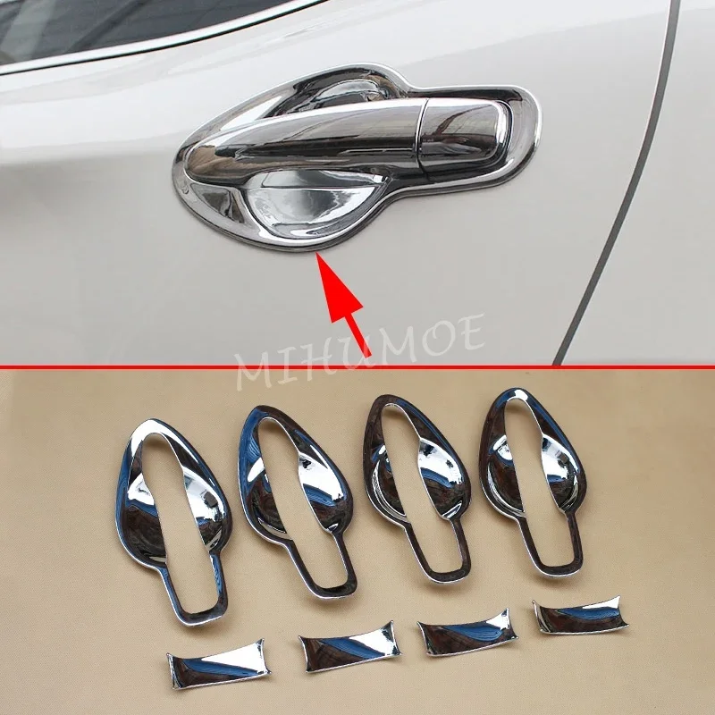 Chrome Door Handle Cup Surrounds Protector Trims For Nissan 2014-2020 Qashqai J11, 2017-2021 Rogue Sport