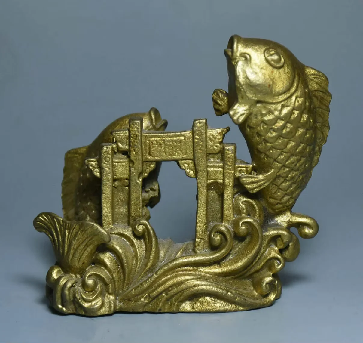 الصين النحاس النقي النحاس فنغ شوي الأسماك ذهبية القفز Longmen محظوظ الحيوان تمثال التماثيل والمنحوتات جمع الحلي هدية