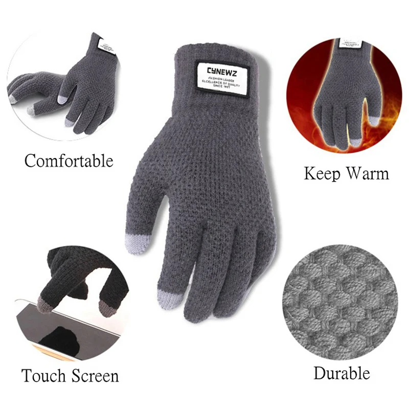 Winter Männer Gestrickte Handschuhe Touchscreen Hohe Qualität Männlichen Handschuh Verdicken Warme Wolle Kaschmir Solide Männer Business Handschuhe Herbst