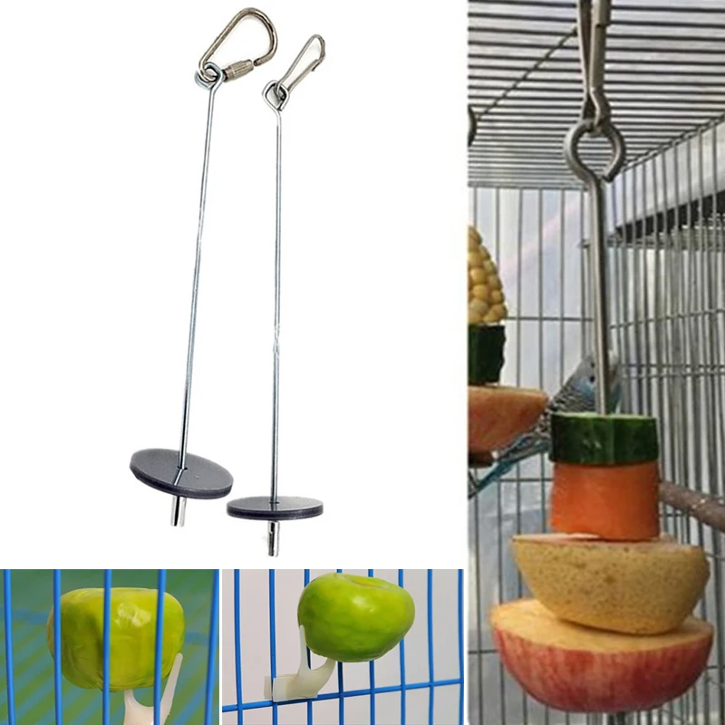 Suporte de alimentos para animais de estimação papagaios, aço inoxidável, vara de lança, frutas, espetos antiaderentes, pássaros suprimentos, gaiola acessórios