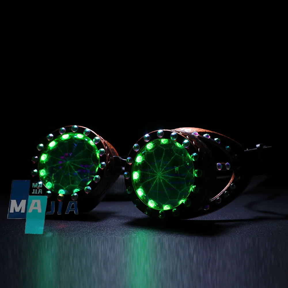 Okulary Punkowe LED REZZ, Ładowalne, Tęczowe, Pełny Spektrum Kolorów, Podświetlane Gogle, Akcesorium Kostiumowe na Imprezę DJ w Klubie Nocnym