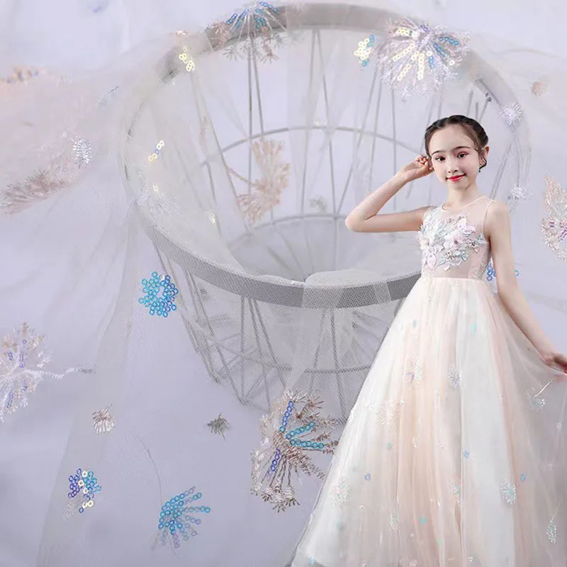 

Блестящий цвет мечты, цветок одуванчика, блестки, вышитый тюль, вечернее платье, ткань для шитья, женская газовая юбка, вуаль, занавеска