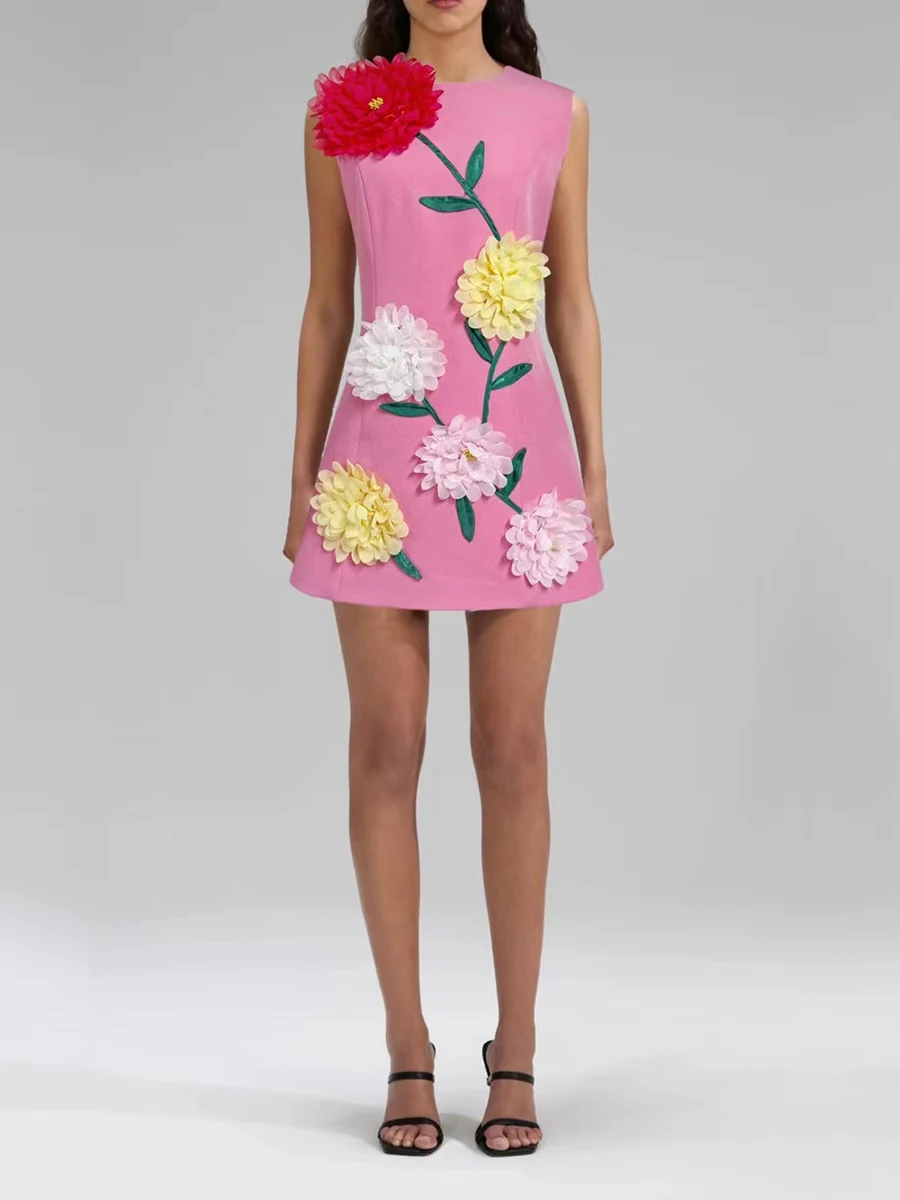 Twotwinstyle hit cor emendado apliques vestidos de emagrecimento para mulheres o pescoço sem mangas cintura alta temperamento mini vestido feminino