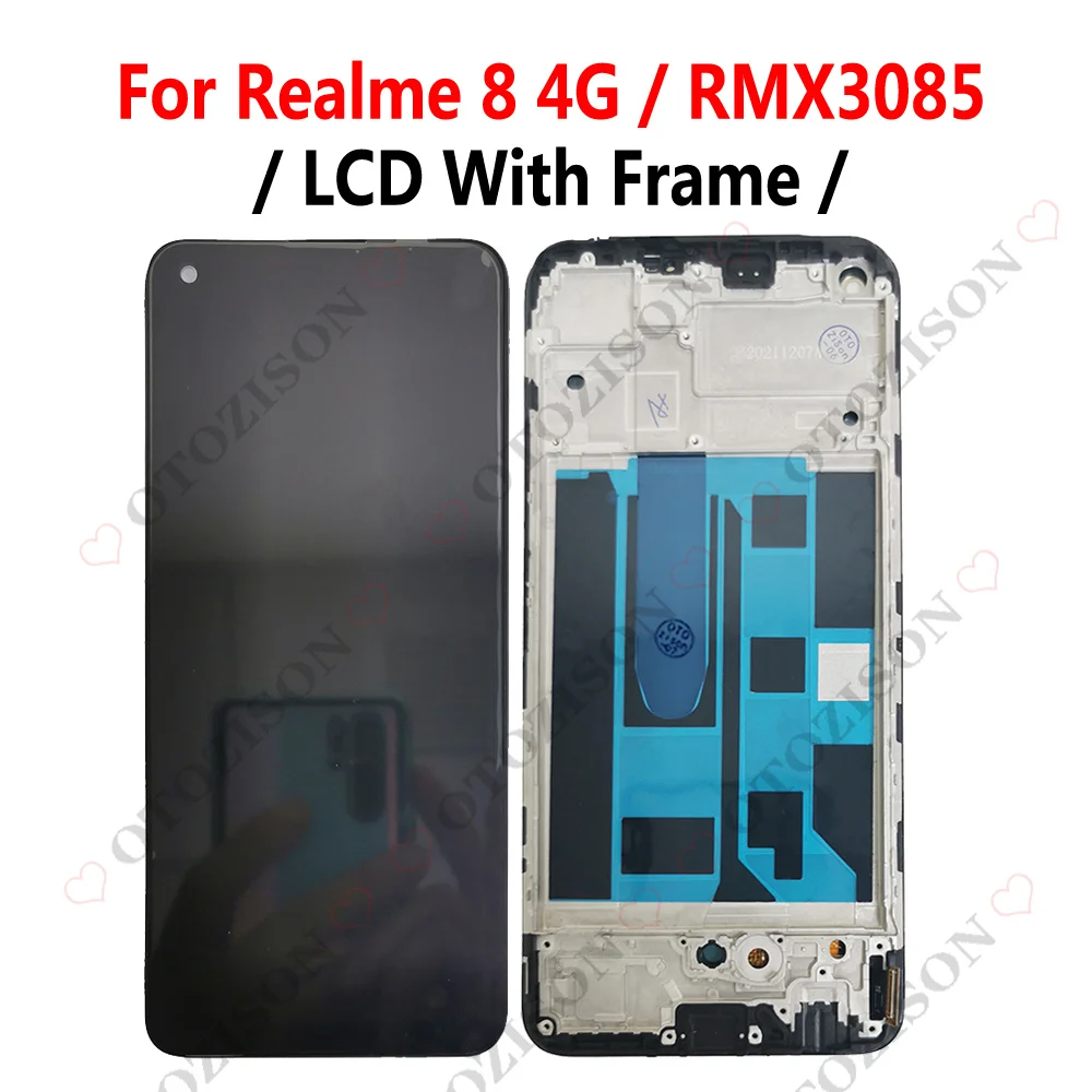 LCD With Frame For OPPO Realme 8 LCD 4G RMX3085 Display Realme8 5G RMX3241 Screen Touch Digitizer Sensor Assembly Replacement