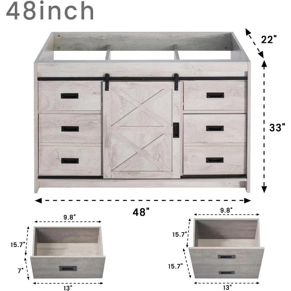 48” Farmhouse Sliding Barn Door Single Vanity with Sink Combo with Sliding Door & Drawers, Freestanding