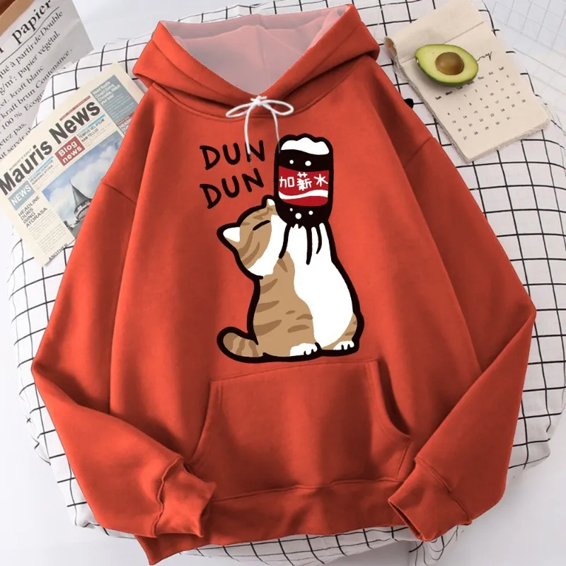 เสื้อฮู้ดลำลองผู้หญิงลายการ์ตูนแมวพิมพ์ 3 มิติ รุ่นใหม่ ปี 2025 ลายเครื่องดื่ม ลายเพิ่มเงินเดือน สไตล์สปอร์ต ใส่สบายๆ อยู่บ้าน สไตล์ฮาราจูกุ