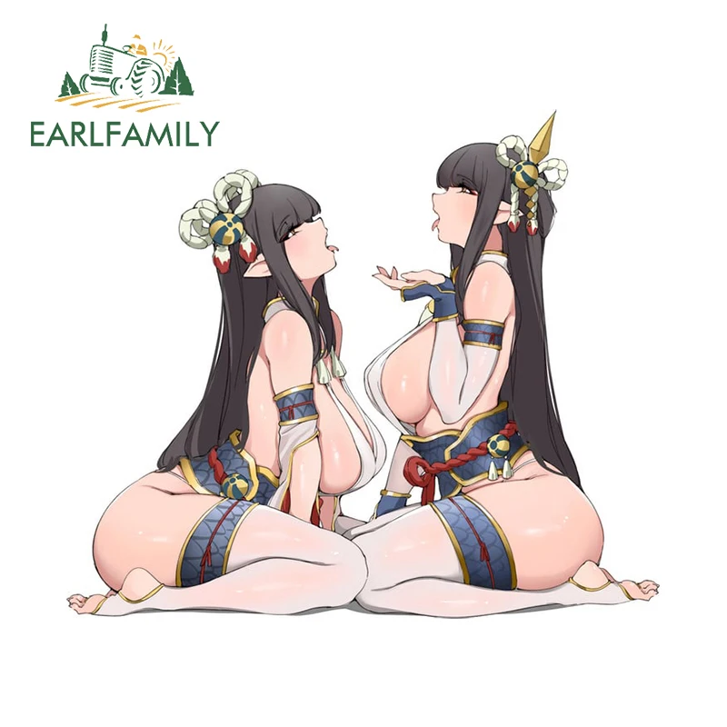 EARLFAMILY 13cm × 11.2cm NSFW Twin Sisters Car Stickers Alluring Anime Girl Wardrobe Computer Decals Sunscreen Car Accessories