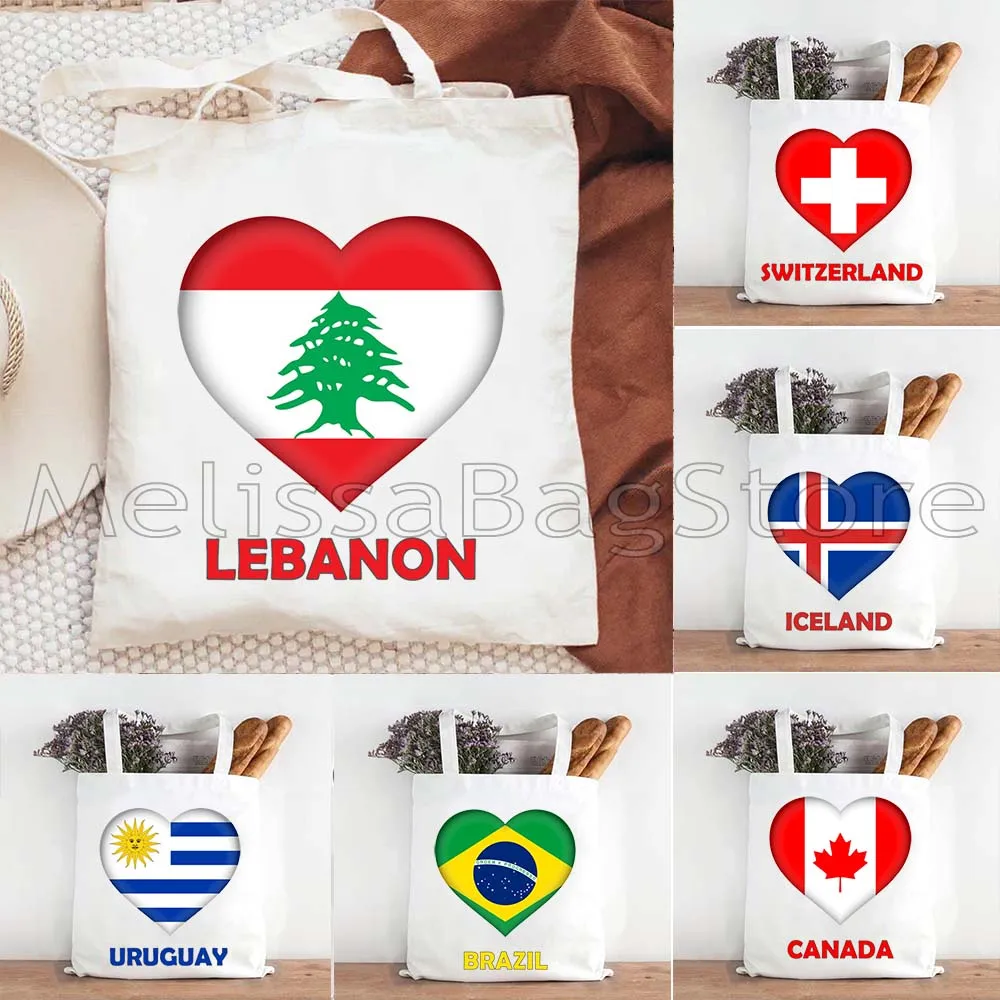 Canada Brazil Croatia Germany Haiti Iceland Uruguay Heart Flag Tote Bag Italy Jamaica Jordan Kuwait Latvia Lebanon Cute Handbag
