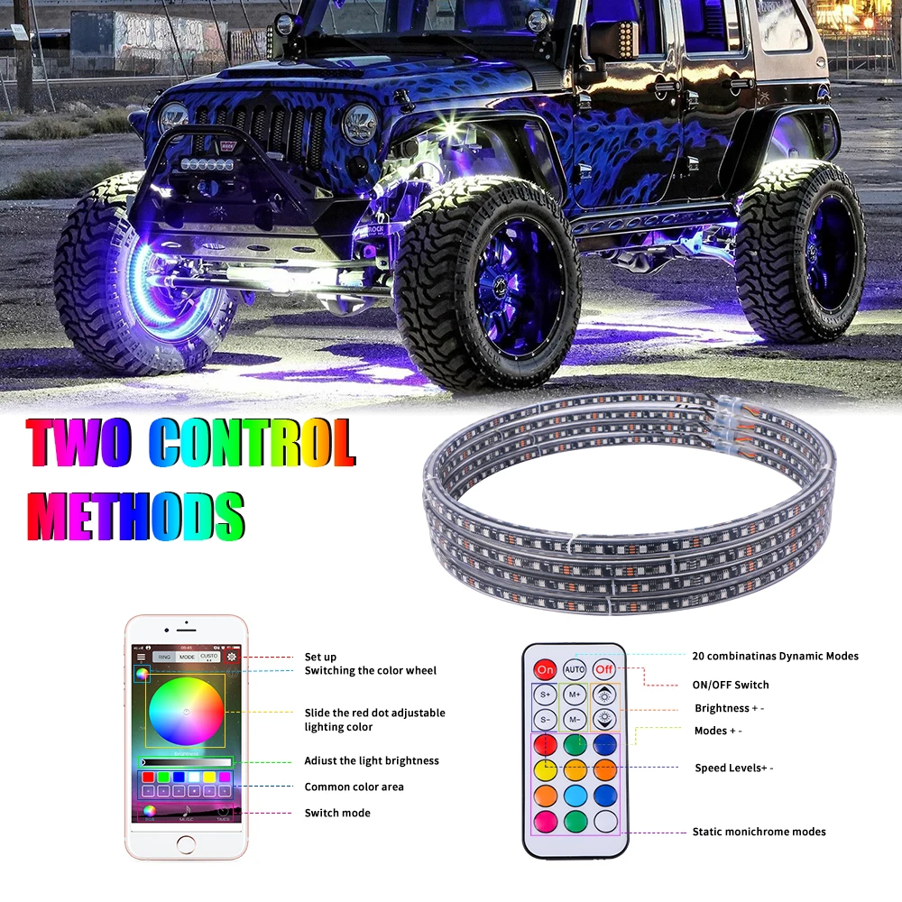 Rf Dancing Rgb Spare Tire Brake Light Dual Ring 3Rd Led Rear Wheel Lights Third Tail Lamp For Jeep Wrangler Jk Jl/Jlu 2018+