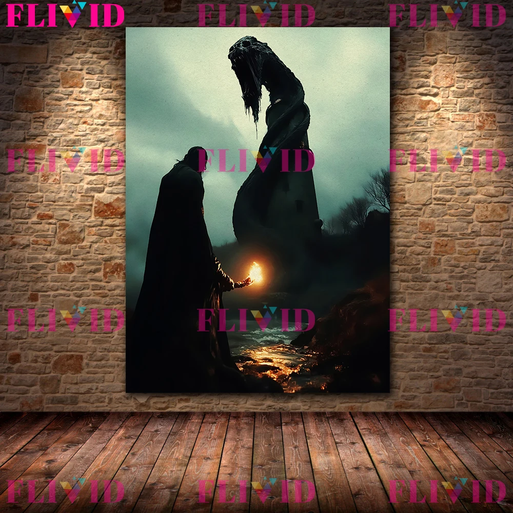 The Terrifying Evil Spirit In The Swamp Forest Abstract Wall Art Canvas Print,Dark Witchcraft Aesthetics Gothic Art Poster Print