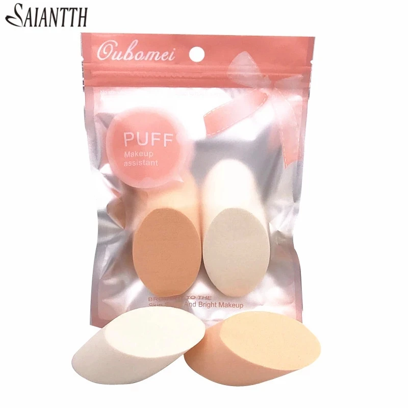 SAIANTTH cylinder Beveled cosmetic puff soft beauty makeup sponge make up tool latex face puff esponja maquiagem retail bag 2pcs