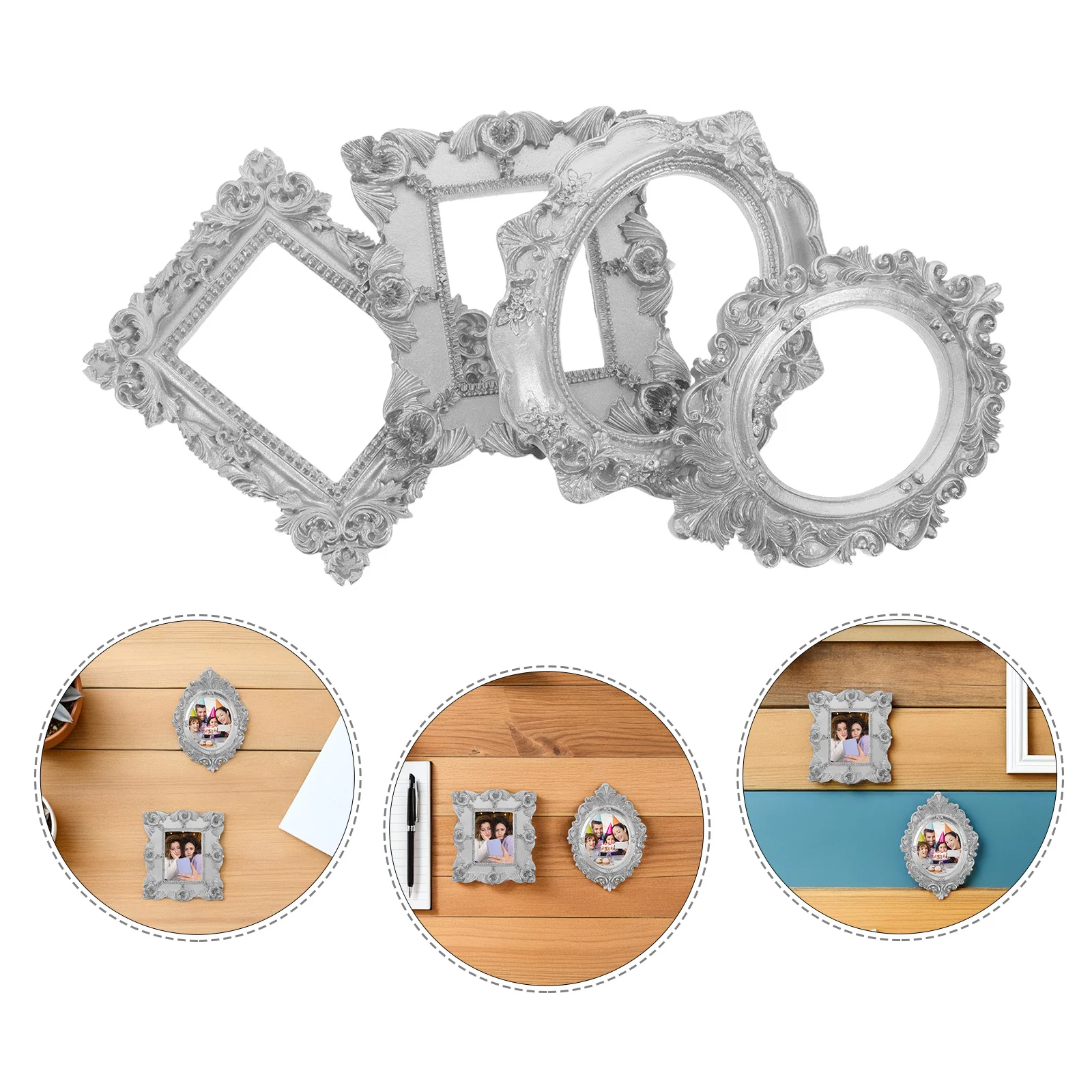 

4Pcs Vintage Mini Resin Photo Frames European Style Ornate Tiny Tabletop Picture Holders Photobooth Props Retro Resin Frame Set