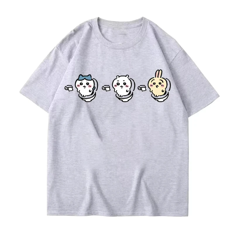 مضحك Chiikawa المرحاض تي شيرت للنساء الصيف الجرافيك قصيرة الأكمام القطن تيز الرجال تي شيرت زوجين الشارع ملابس علوية غير رسمية