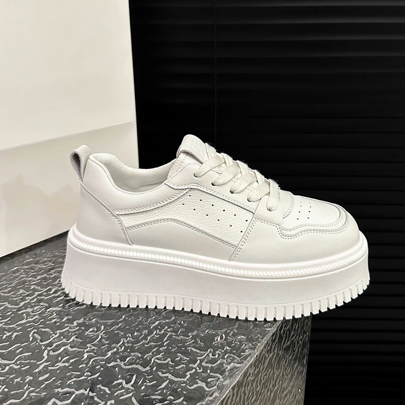 

2024 White Black Chunky Sneakers Women Spring Autumn Thick Bottom Dad Shoes Woman Fashion PU Leather Platform Sneakers Ladies