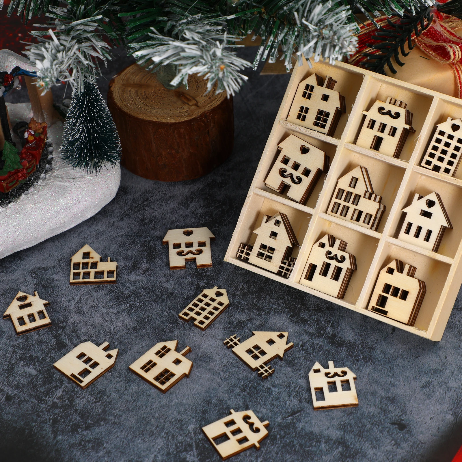 

45pcs Wooden Slices Wood Chip Diy Crafts Accessories Ornament Decorate Home Décor Accents Hanging Decoration Christmas Tree